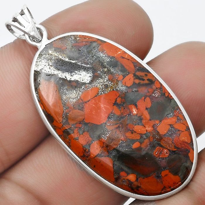 Natural Red Brecciated Jasper Pendant SDP124562 P-1001, 22x37 mm