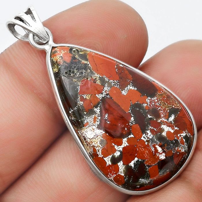 Natural Red Brecciated Jasper Pendant SDP124565 P-1001, 19x31 mm