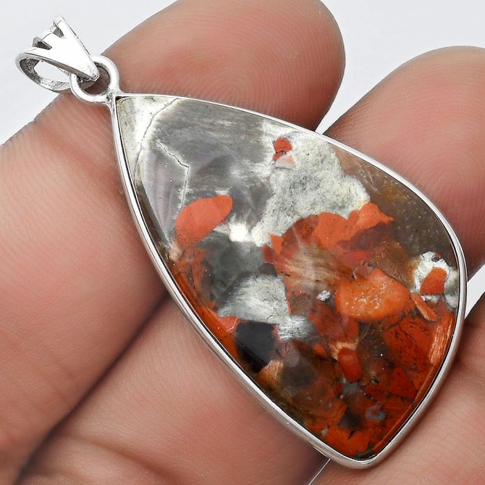 Natural Red Brecciated Jasper Pendant SDP124569 P-1001, 21x37 mm