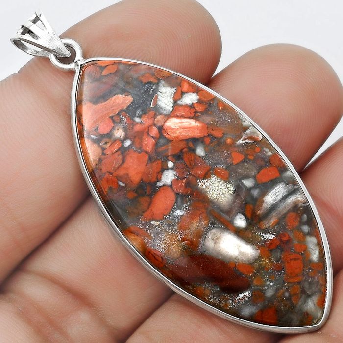 Natural Red Brecciated Jasper Pendant SDP124576 P-1001, 23x46 mm