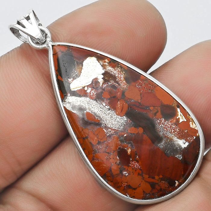 Natural Red Brecciated Jasper Pendant SDP124582 P-1001, 19x35 mm