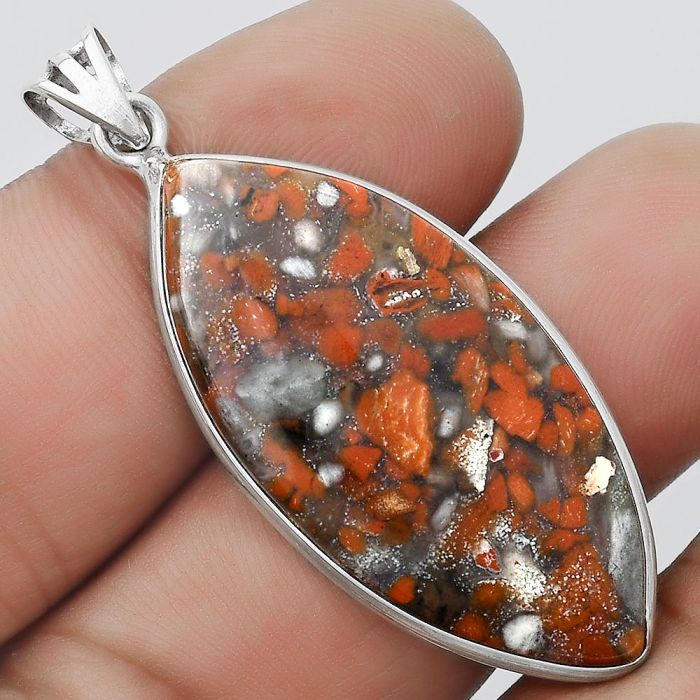 Natural Red Brecciated Jasper Pendant SDP124584 P-1001, 18x38 mm