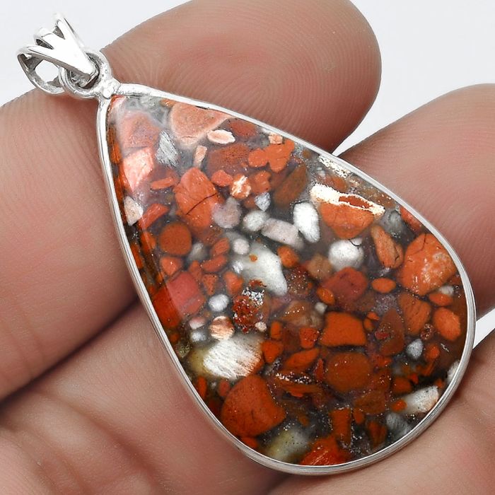 Natural Red Brecciated Jasper Pendant SDP124585 P-1001, 24x37 mm