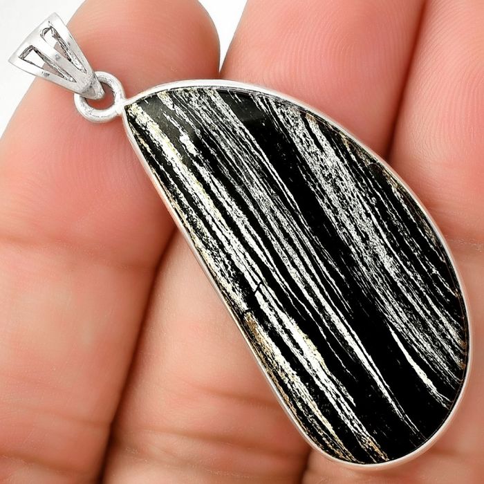 Natural Silver Leaf Obsidian Pendant SDP124994 P-1001, 18x38 mm