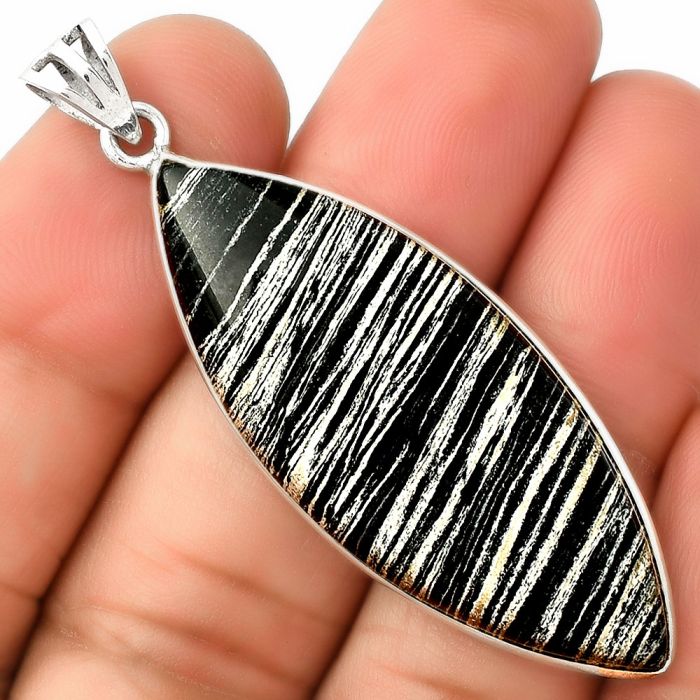 Natural Silver Leaf Obsidian Pendant SDP125014 P-1001, 17x44 mm