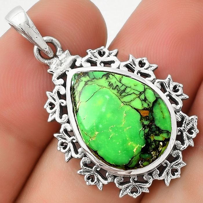 Natural Green Matrix Turquoise Pendant SDP125120 P-1028, 13x18 mm