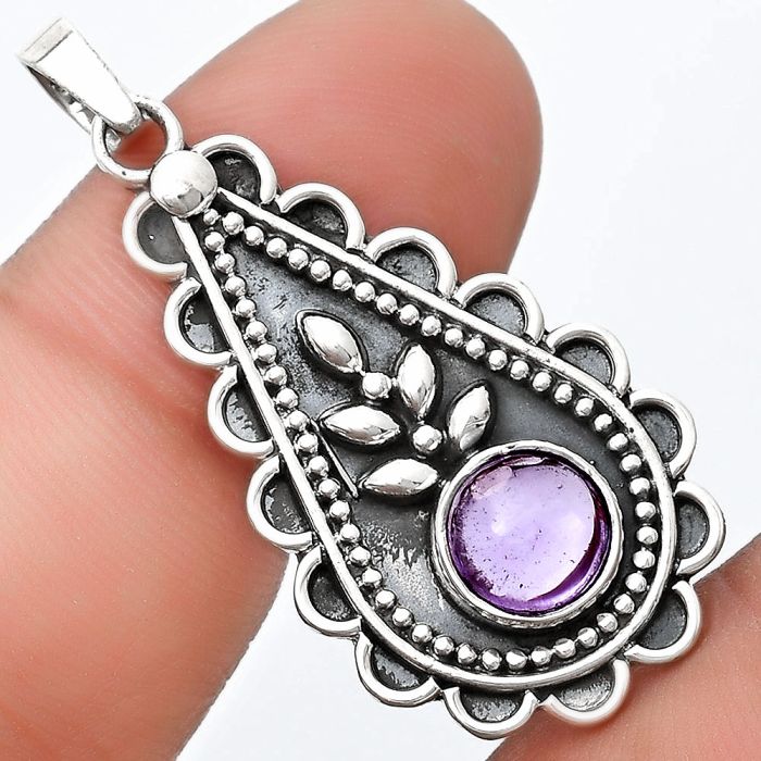 Rose De France Amethyst Cab - Brazil Pendant SDP125237 P-1033, 8x8 mm