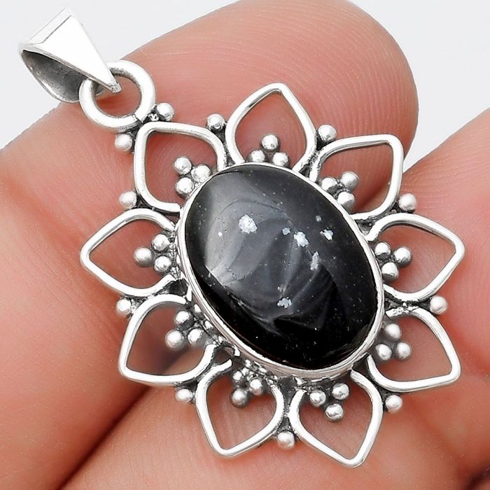 Natural Snow Flake Obsidian Pendant SDP125350 P-1699, 10x14 mm