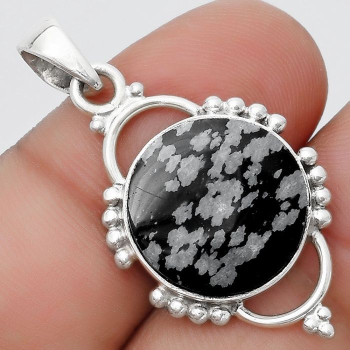 Natural Snow Flake Obsidian Pendant SDP125352 P-1639, 15x15 mm