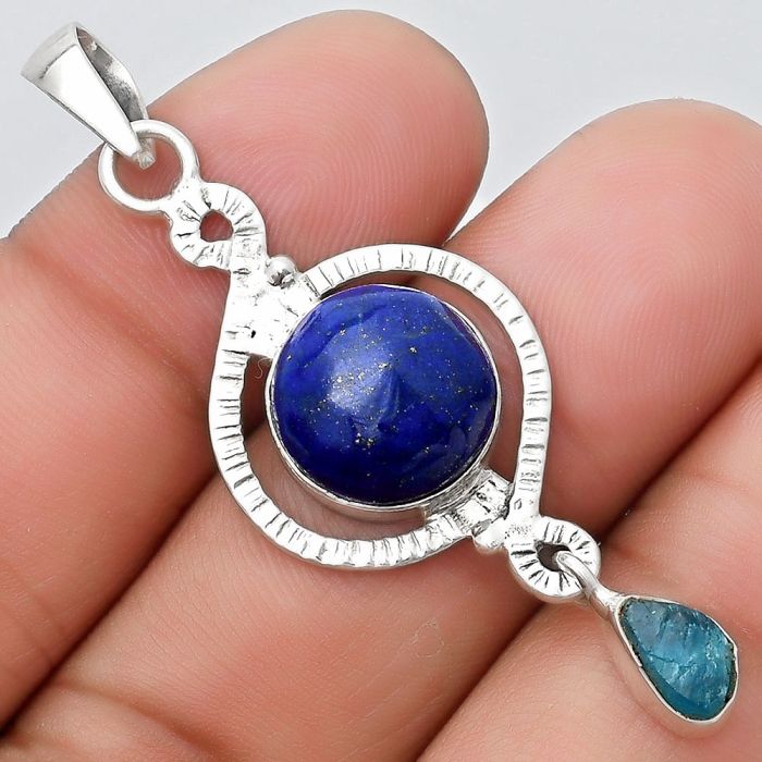 Lapis Lazuli & Neon Blue Apatite Pendant SDP125360 P-1115, 12x12 mm