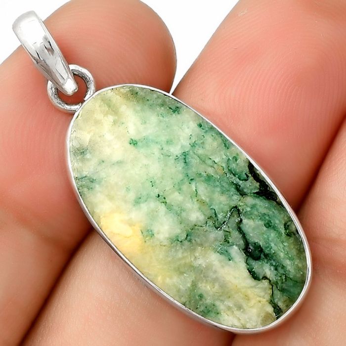 Natural Tree Weed Moss Agate - India Pendant SDP125427 P-1001, 15x27 mm