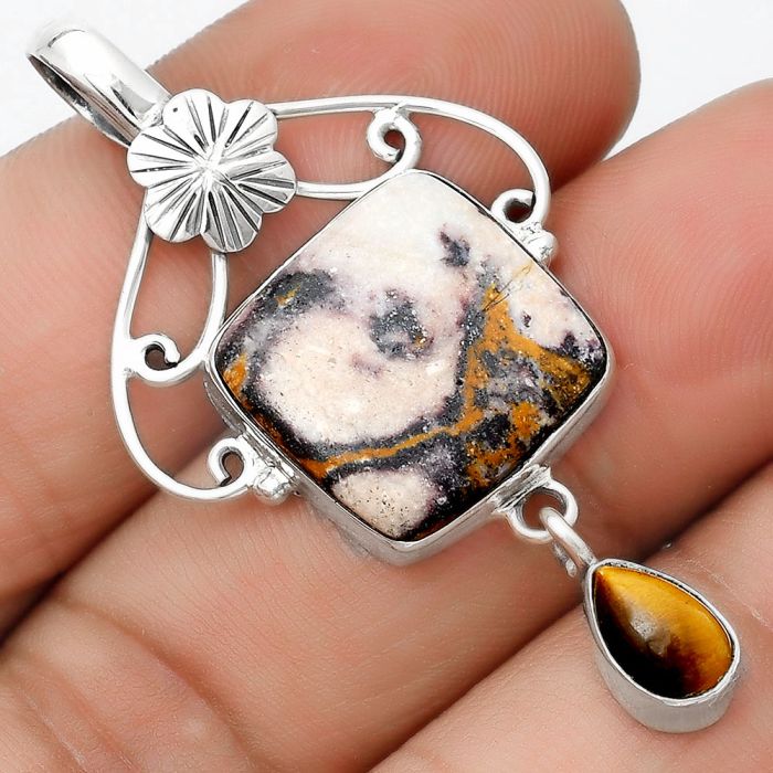 Indian Blanket Jasper & Tiger Eye Pendant SDP125490 P-1455, 16x16 mm