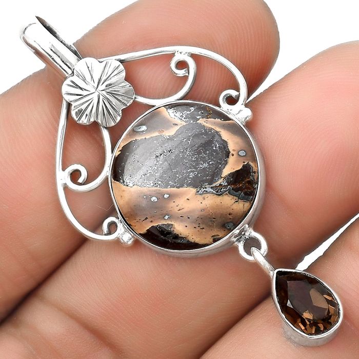 Natural Chocolate Jasper & Smoky Quartz Pendant SDP125497 P-1455, 17x17 mm