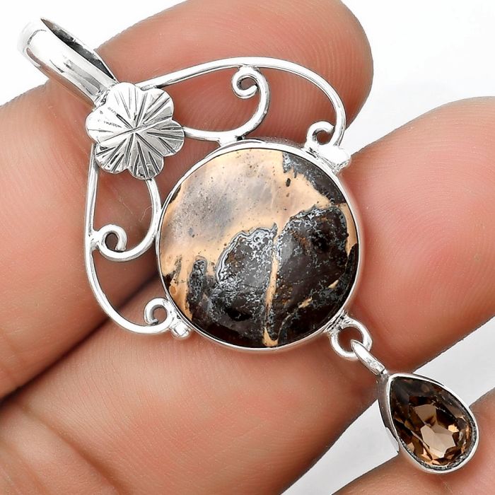 Natural Chocolate Jasper & Smoky Quartz Pendant SDP125498 P-1455, 17x17 mm