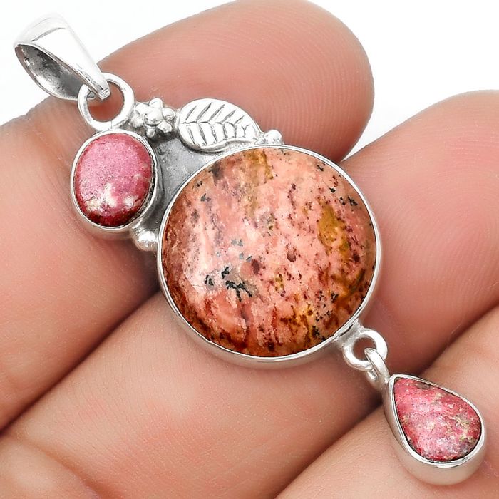 Russian Honey Dendrite Opal & Pink Thulite Pendant SDP125534 P-1414, 17x17 mm