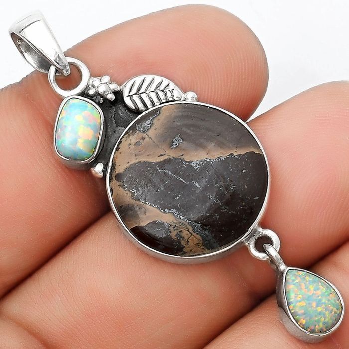 Natural Chocolate Jasper & Fire Opal Pendant SDP125545 P-1414, 17x17 mm