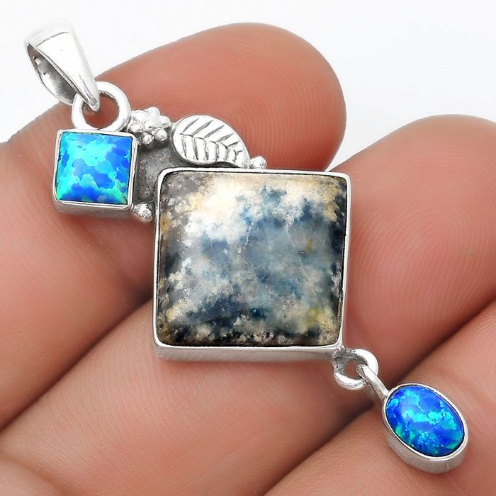 Blue Scheelite - Turkey & Fire Opal Pendant SDP125552 P-1414, 15x15 mm