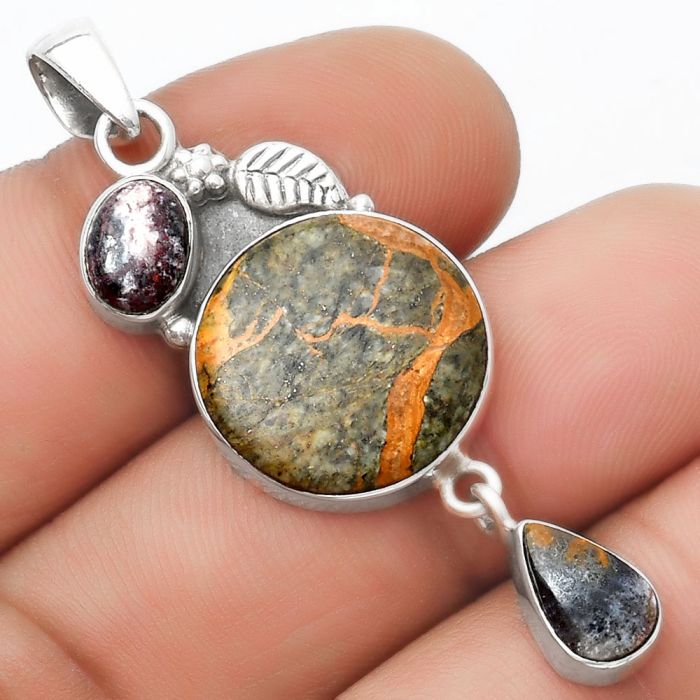 Moroccan Yellow Jacket Jasper & Indian Blanket Jasper Pendant SDP125558 P-1414, 17x17 mm