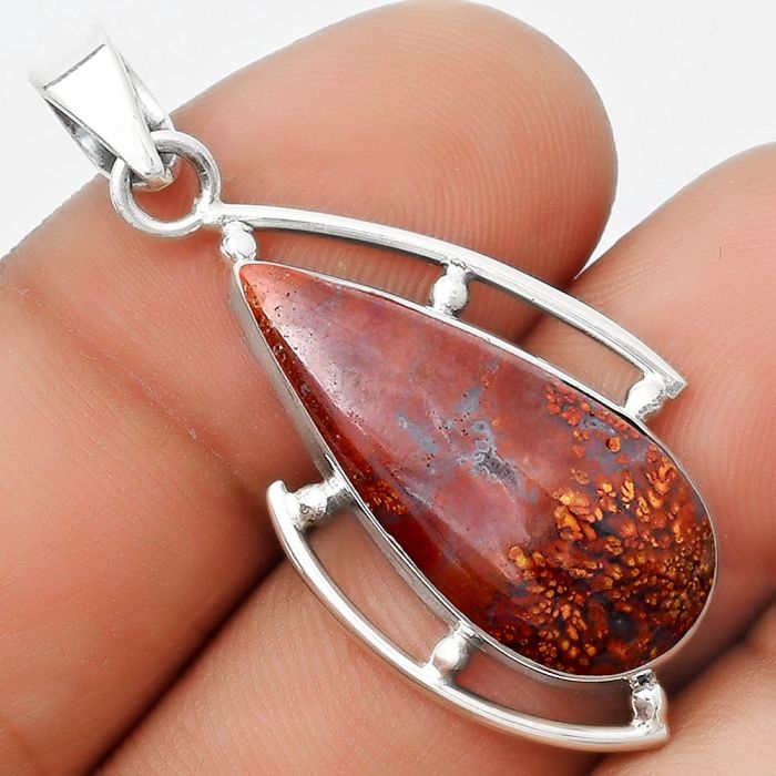 Natural Red Moss Agate Pendant SDP125590 P-1274, 11x24 mm