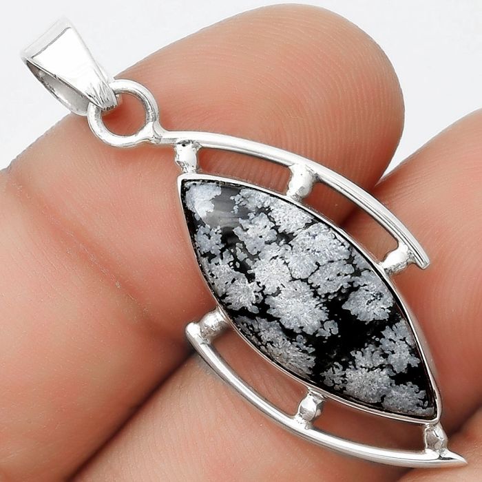 Natural Snow Flake Obsidian Pendant SDP125596 P-1274, 9x23 mm