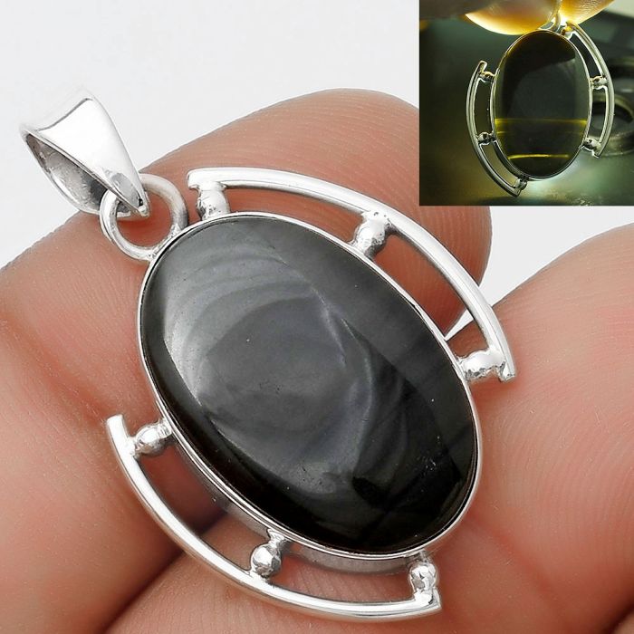 Natural Black Lace Obsidian Pendant SDP125602 P-1274, 14x21 mm