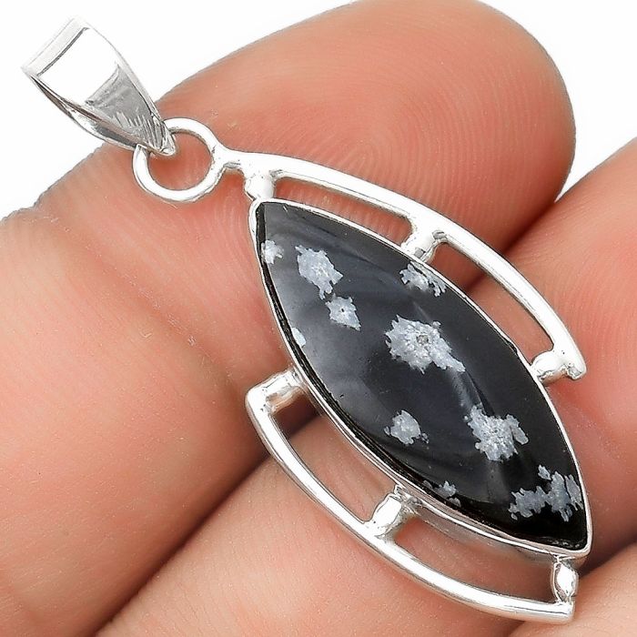 Natural Snow Flake Obsidian Pendant SDP125614 P-1274, 8x23 mm