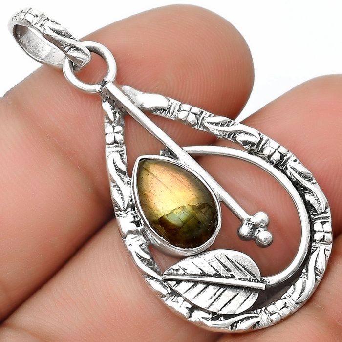 Leaf - Orange Labradorite - Madagascar Pendant SDP125813 P-1608, 8x12 mm