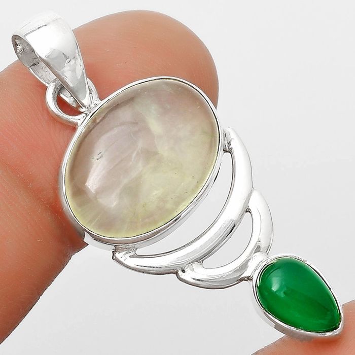 Natural Prehnite & Green Onyx Pendant SDP125931 P-1693, 13x17 mm