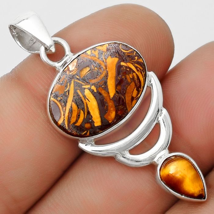 Coquina Fossil Jasper & Tiger Eye Pendant SDP125939 P-1693, 13x18 mm