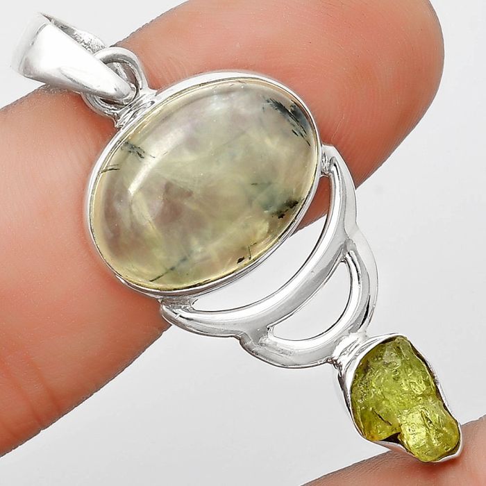 Natural Prehnite & Peridot Rough Pendant SDP125949 P-1693, 13x18 mm