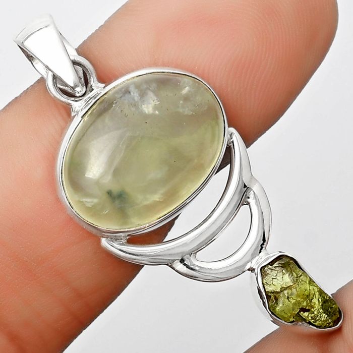 Natural Prehnite & Peridot Rough Pendant SDP125964 P-1693, 13x18 mm