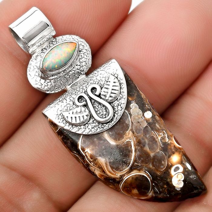 Turtella Jasper - USA & Fire Opal Pendant SDP126058 P-1545, 17x28 mm