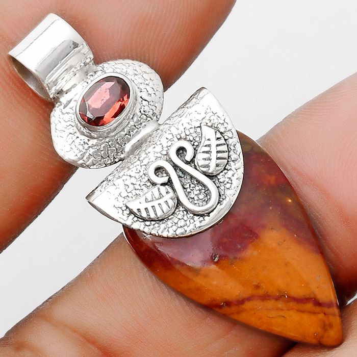 Natural Red Mookaite & Garnet Pendant SDP126085 P-1545, 16x26 mm