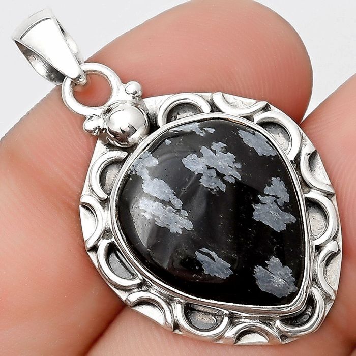 Natural Snow Flake Obsidian Pendant SDP126226 P-1242, 16x19 mm