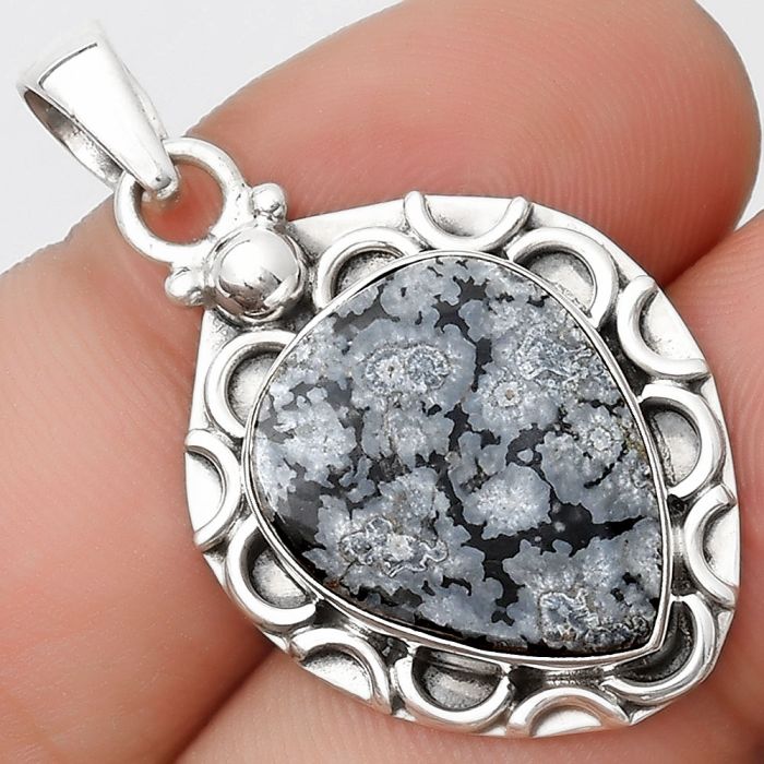 Natural Snow Flake Obsidian Pendant SDP126231 P-1242, 14x19 mm