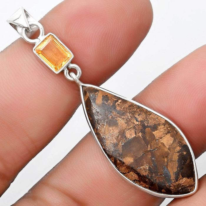 Natural Bronzite & Citrine Pendant SDP126314 P-1098, 14x30 mm