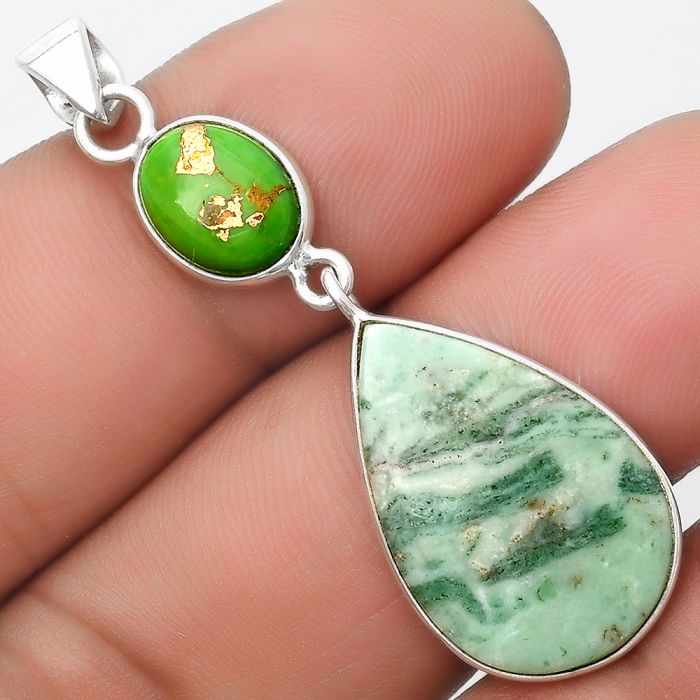 Larsonite Jasper & Copper Green Turquoise Pendant SDP126342 P-1098, 15x23 mm