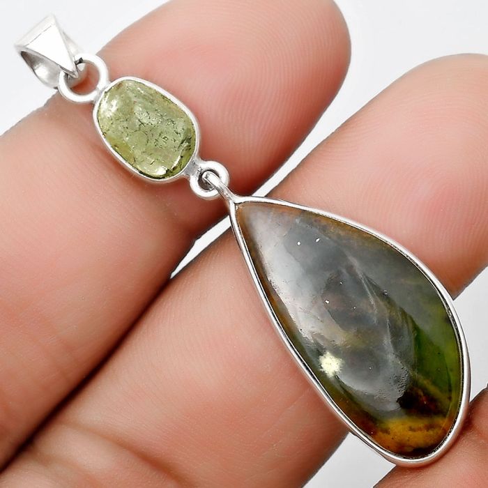 Natural Chrome Chalcedony & Green Kyanite Rough Pendant SDP126357 P-1098, 13x27 mm