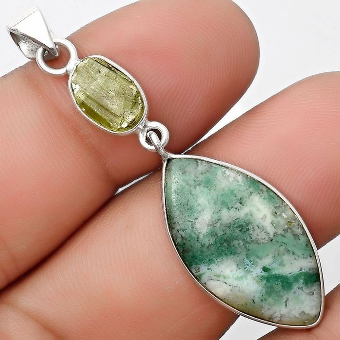 Larsonite Jasper & Peridot Rough Pendant SDP126383 P-1098, 14x25 mm