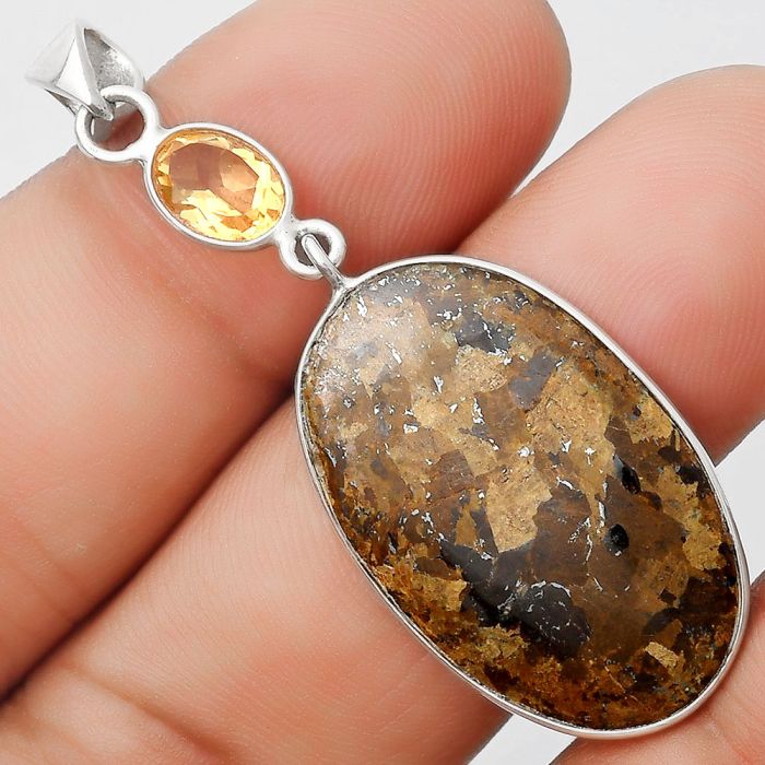 Natural Bronzite & Citrine Pendant SDP126386 P-1098, 18x28 mm