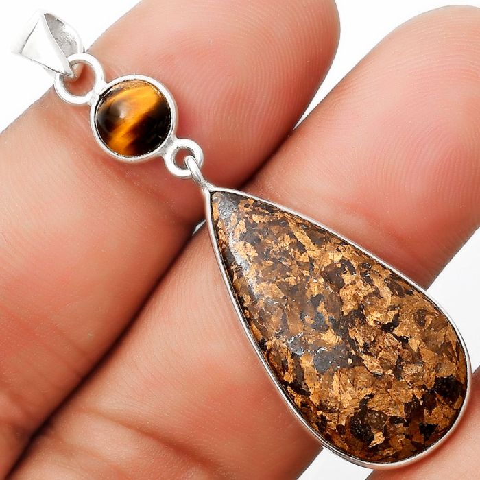 Natural Bronzite & Tiger Eye Pendant SDP126393 P-1098, 15x29 mm