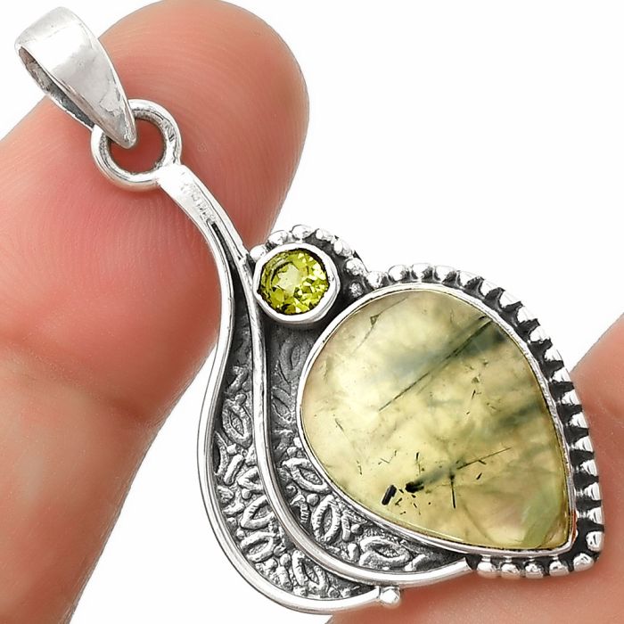 Natural Prehnite & Peridot Pendant SDP126503 P-1467, 13x18 mm