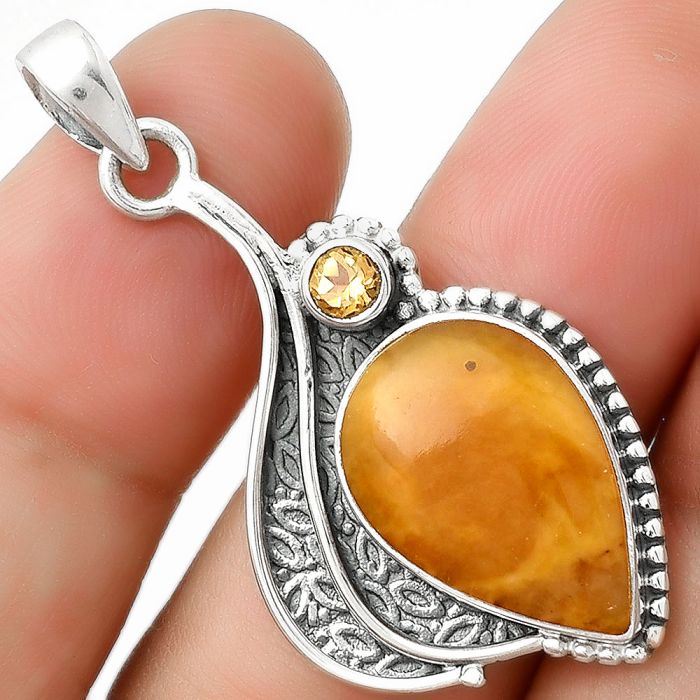 Natural Honey Dendritic Opal & Citrine Pendant SDP126505 P-1467, 13x19 mm