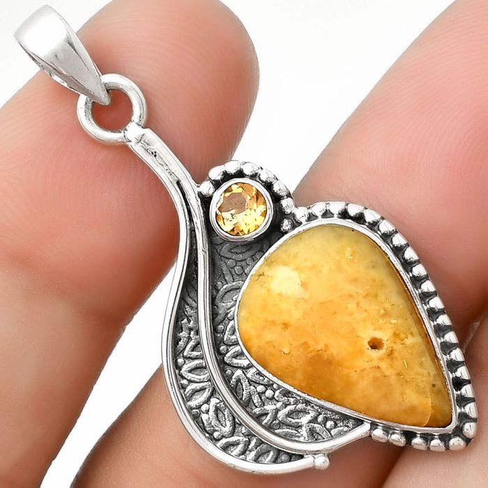 Natural Honey Dendritic Opal & Citrine Pendant SDP126510 P-1467, 12x18 mm