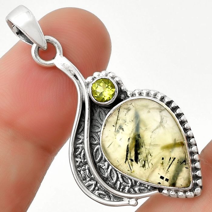 Natural Prehnite & Peridot Pendant SDP126519 P-1467, 13x17 mm