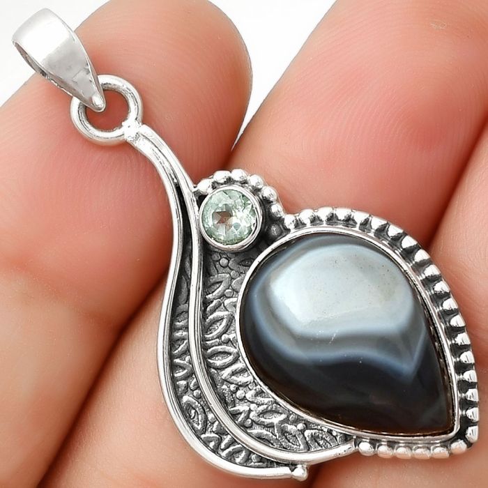 Natural Banded Onyx & Sky Blue Topaz Pendant SDP126525 P-1467, 13x18 mm