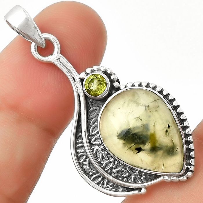 Natural Prehnite & Peridot Pendant SDP126529 P-1467, 13x18 mm