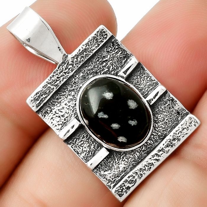 Natural Snow Flake Obsidian Pendant SDP126640 P-1658, 9x12 mm