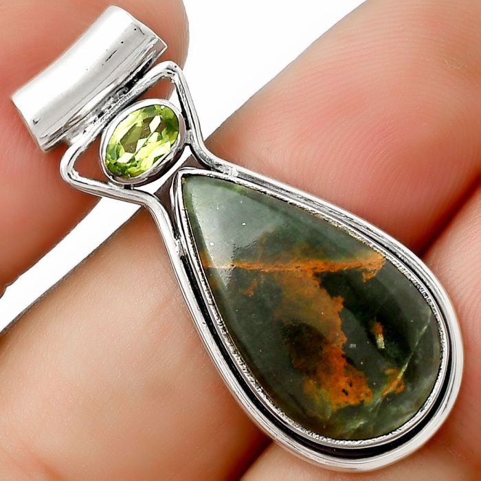 Natural Turkish Rainforest Chrysocolla & Peridot Pendant SDP126668 P-1130, 12x22 mm