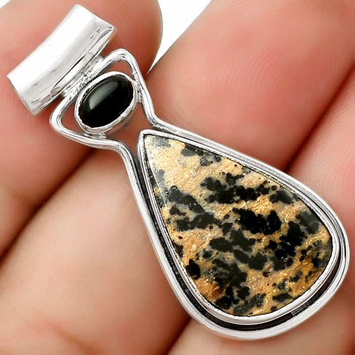 Natural Russian Honey Dendrite Opal & Black Onyx Pendant SDP126677 P-1130, 13x21 mm